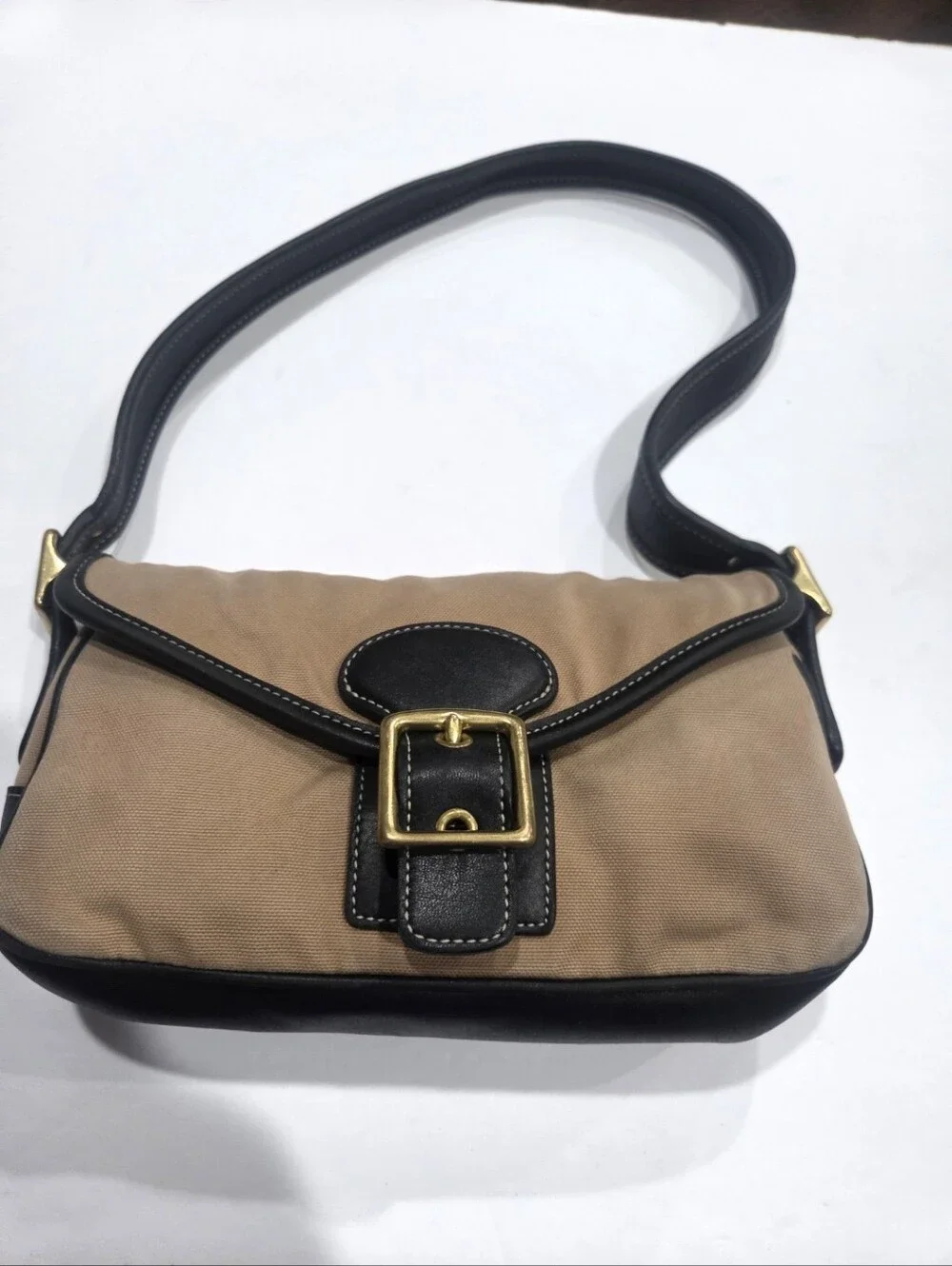 Coach Canvas Demi Flap  Shoulder Bag with Gold Buckle #K13-9120.  (N)
